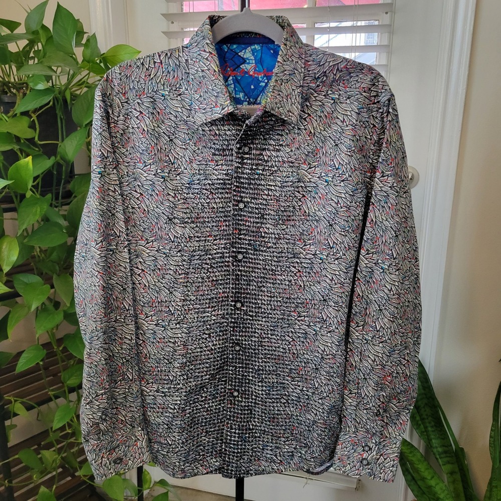 Robert Graham Mens Large Classic Fit Abstract Print Button Down Shirt Multicolor